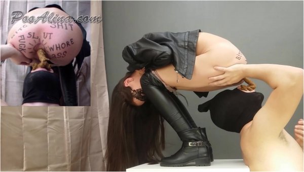 Slut pooping in mouth of a toilet slave shit eat Alina - Domination, Latex
