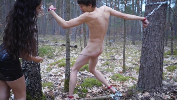Maya Sin - Thrashed in the woods - Femdom spanking
