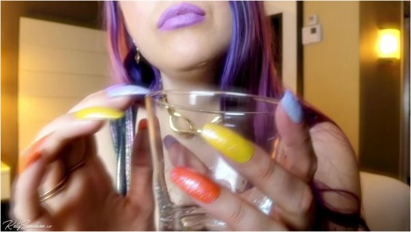 Kelly Sunshine - Long Rainbow Nails Tapping on Glass